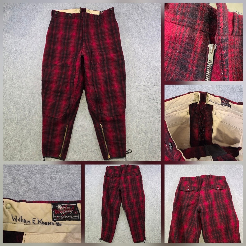 Vintage Woolrich Pants Mens 34x28 Red Plaid Wool Flannel Snow Hunting Winter